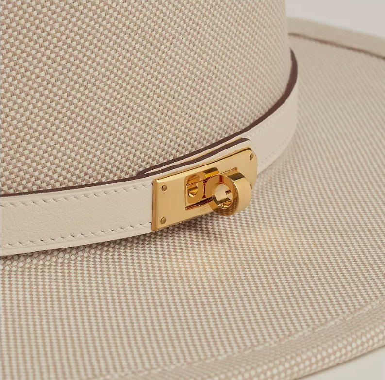 Hermes Woman Hat Hampton Plein Air Toile H Gold 56 De desert/Nata