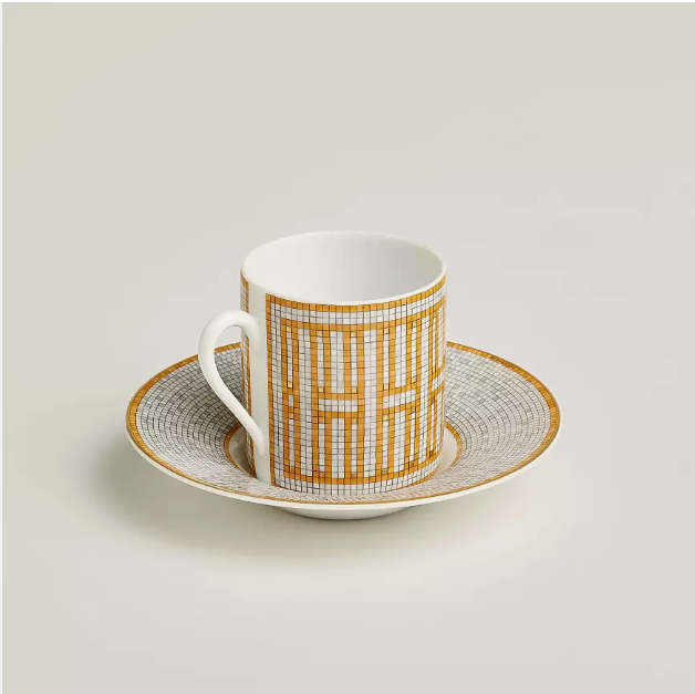 Hermès Mosaique AU 24 Gold Coffee Cup and Saucer Set (2 Pairs)