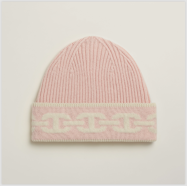 BNIB Hermes Heaven Beanie Cashmere Knit Me SM PO Rose Poudre/Ecru NEW