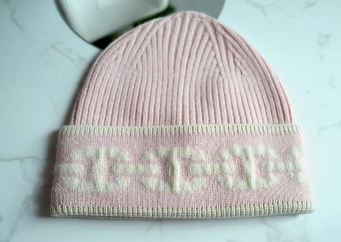 BNIB Hermes Heaven Beanie Cashmere Knit Me SM PO Rose Poudre/Ecru NEW