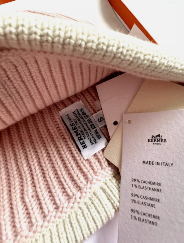 BNIB Hermes Heaven Beanie Cashmere Knit Me SM PO Rose Poudre/Ecru NEW