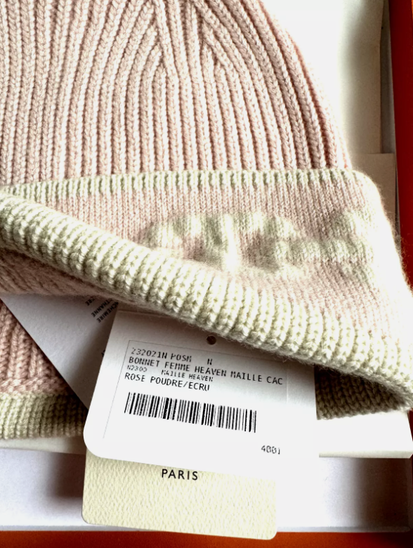 BNIB Hermes Heaven Beanie Cashmere Knit Me SM PO Rose Poudre/Ecru NEW