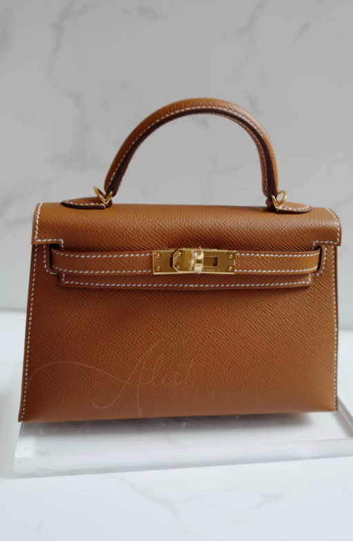 BNIB Hermes Mini Kelly Gold Epsom Calfskin Gold Hardware W 2024 Complete Receipt