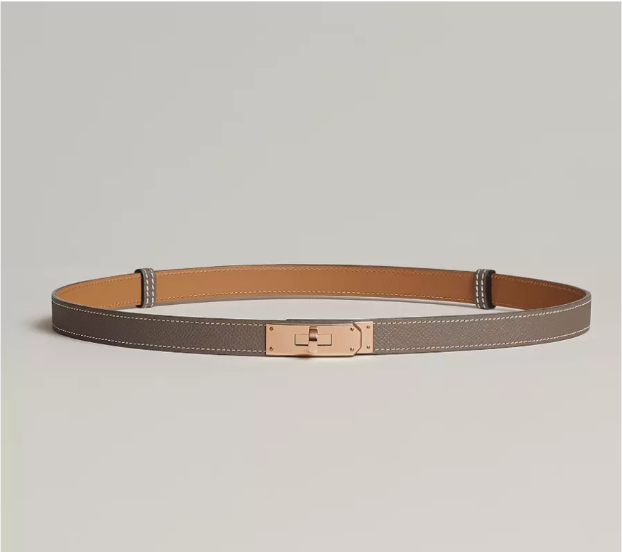 NEW Hermes Kelly Belt 18 Epsom Calfskin Etoupe Rose Gold HW With Box