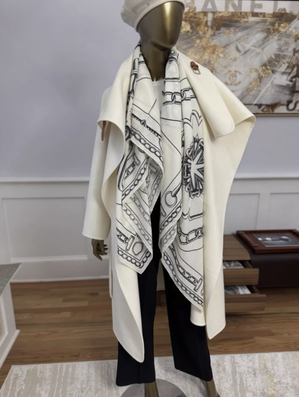 BNIB Hermes Cashmere Shawl 140 L'Effet Kaleidoscope 07 HG/Blanc/Noir