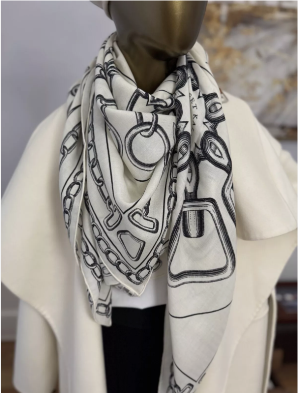 BNIB Hermes Cashmere Shawl 140 L'Effet Kaleidoscope 07 HG/Blanc/Noir