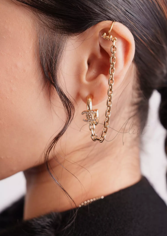 Chanel Drop And Hook Earrings Gold With Crystals - BNIB