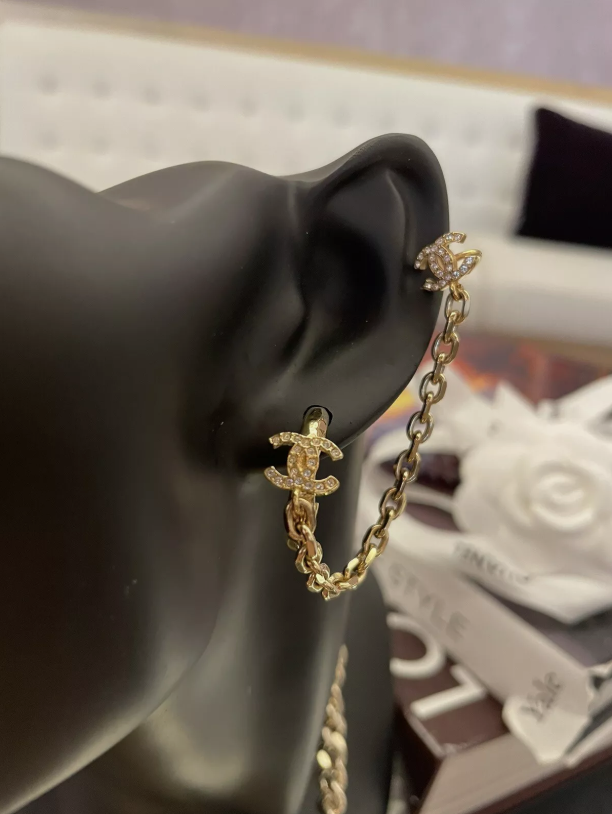 Chanel Drop And Hook Earrings Gold With Crystals - BNIB