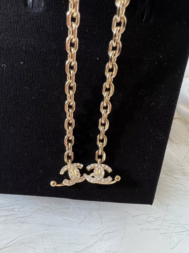 Chanel Drop And Hook Earrings Gold With Crystals - BNIB