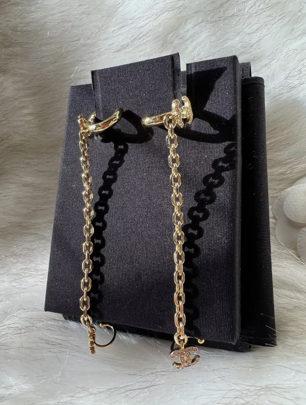 Chanel Drop And Hook Earrings Gold With Crystals - BNIB