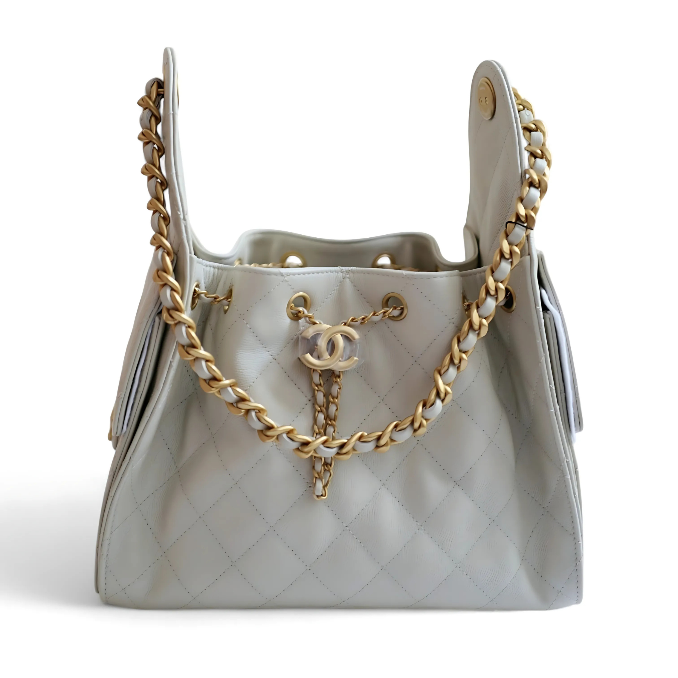 NEW CHANEL 2025 25B Small Hobo Bag Grained Calfskin Light Grey GHW
