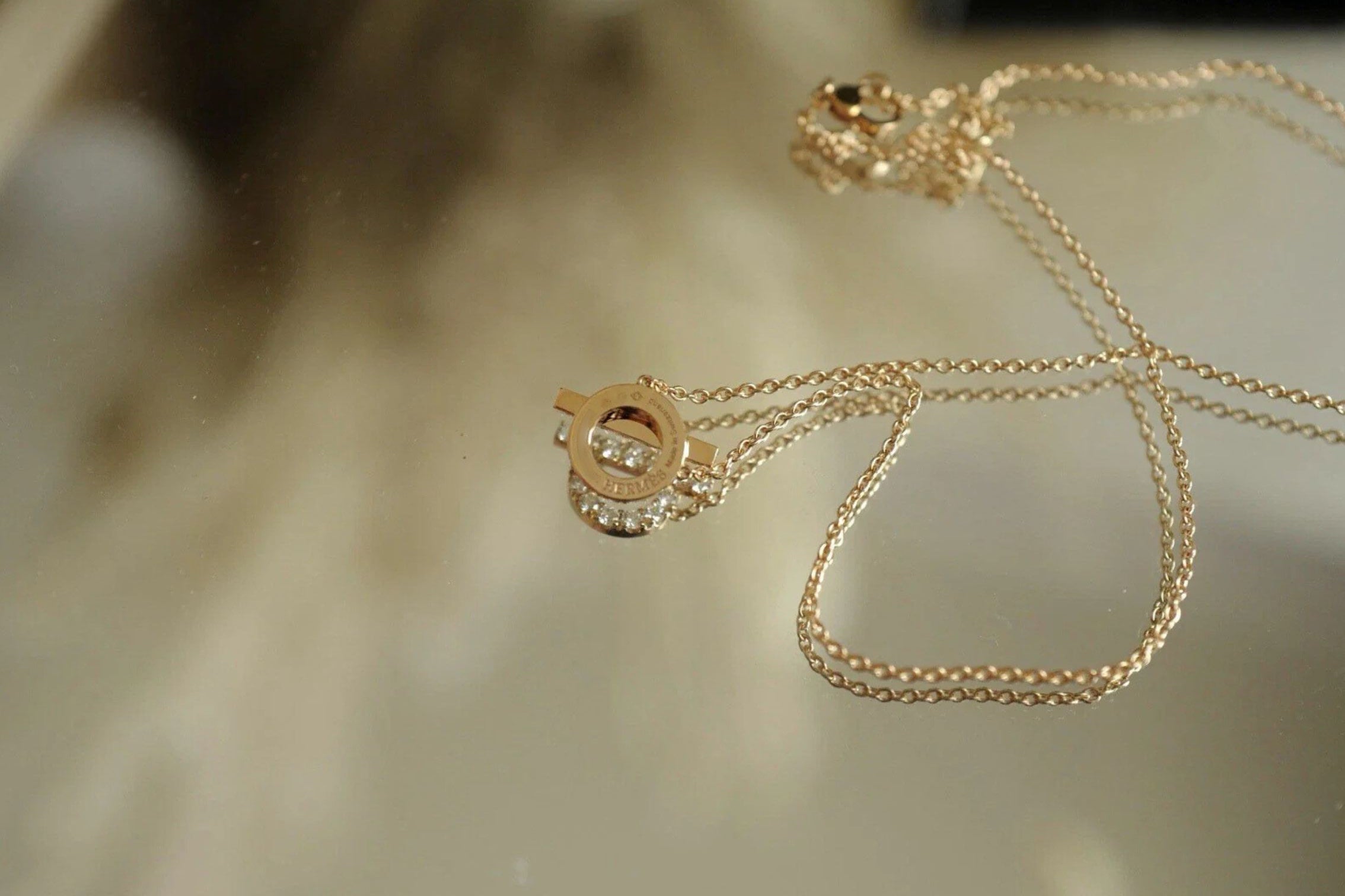 BNIB Hermes Finesse Pendant Necklace 18K Rose Gold and Diamonds NEW