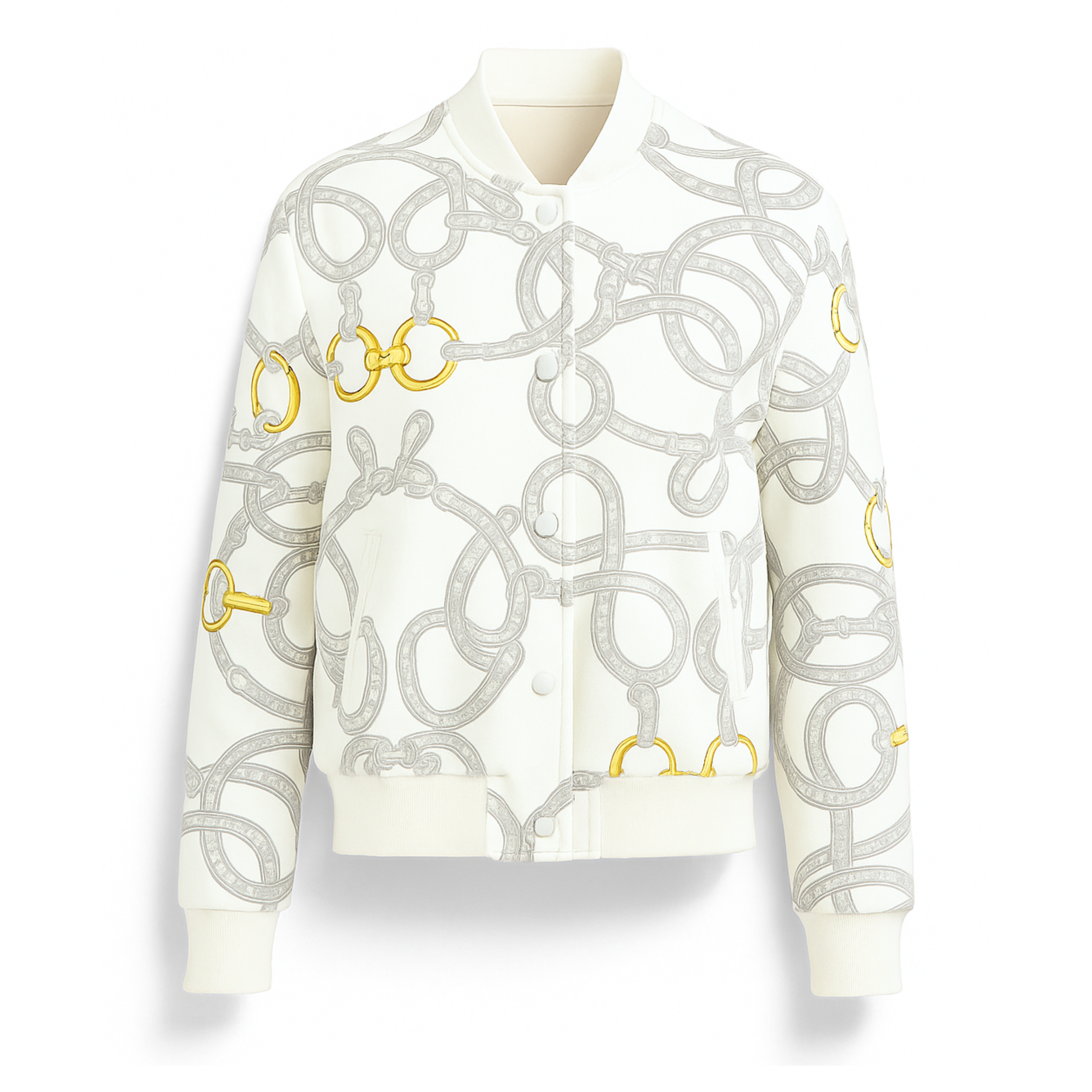 New Hermès Palefroi Remix Varsity Jacket Blanc Cassé White Size 34