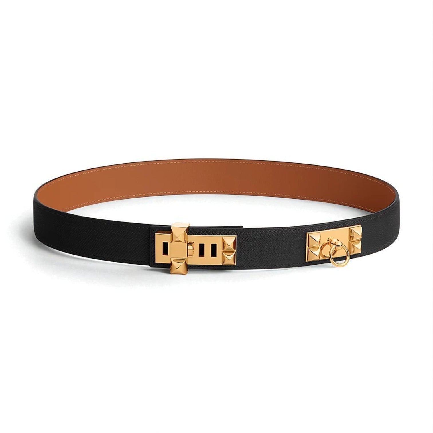 BNIB Hermes Womens Belt Collier De Chien 32 Epsom Noir Black Gold HW Size 85