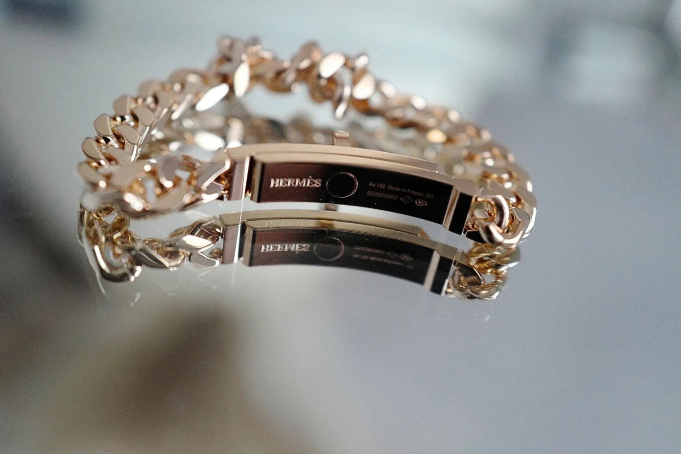 Hermès Kelly Gourmette Bracelet SH Very Small Model Rose Gold with Diamonds SH