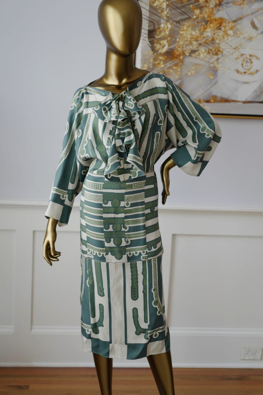 NEW Hermes FW23 Runway Dress Le Tresor De Medor In vert sauge size 34