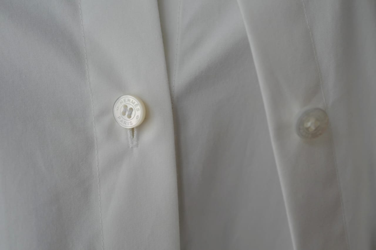 Hermes Robe Inspi Chemise 90 Blanc White Cotton Dress Size 40 NEW