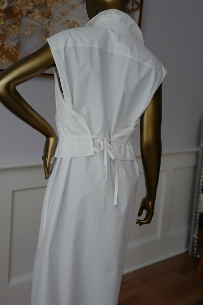 Hermes Robe Inspi Chemise 90 Blanc White Cotton Dress Size 40 NEW