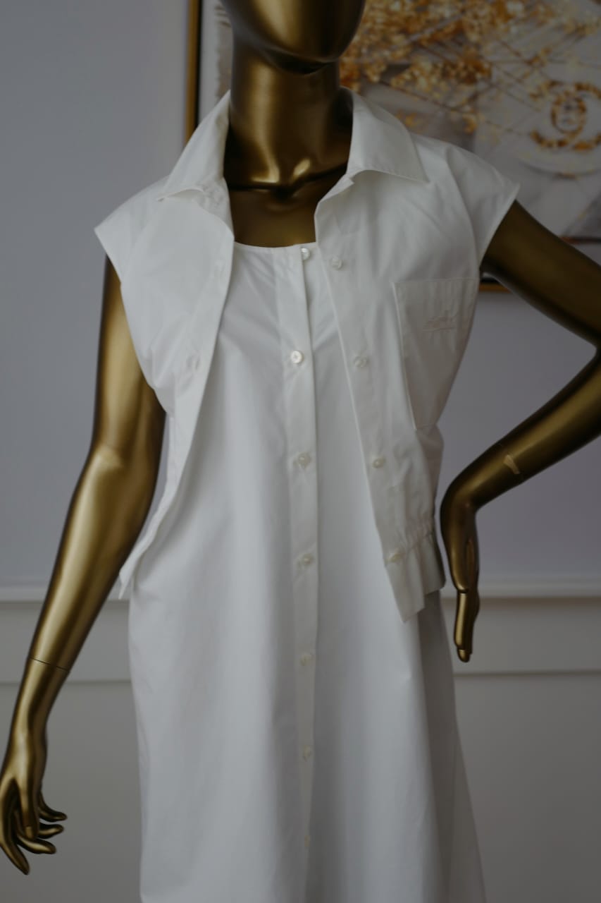 Hermes Robe Inspi Chemise 90 Blanc White Cotton Dress Size 40 NEW