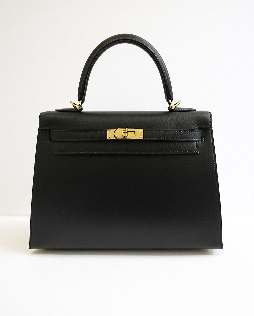 Hermes Kelly 25 Black Tadelakh Sellier Gold HW Complete Original Receipt NEW