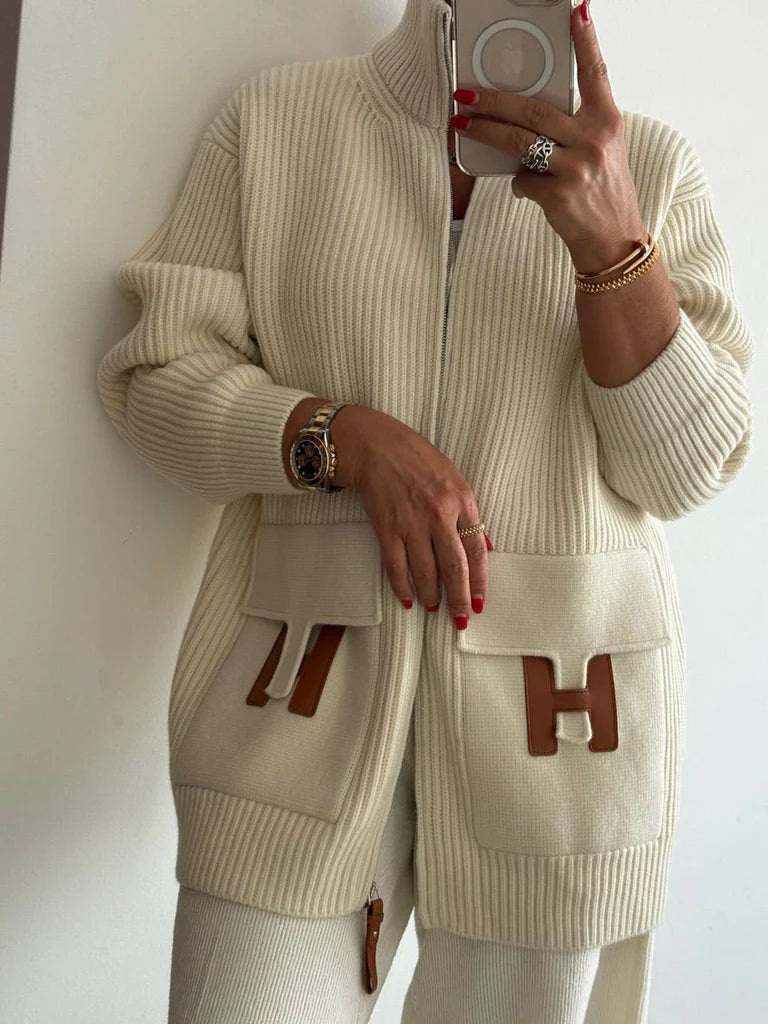 Hermès Blousson Cardigan Blanc Naturel Wool Knit Size 38