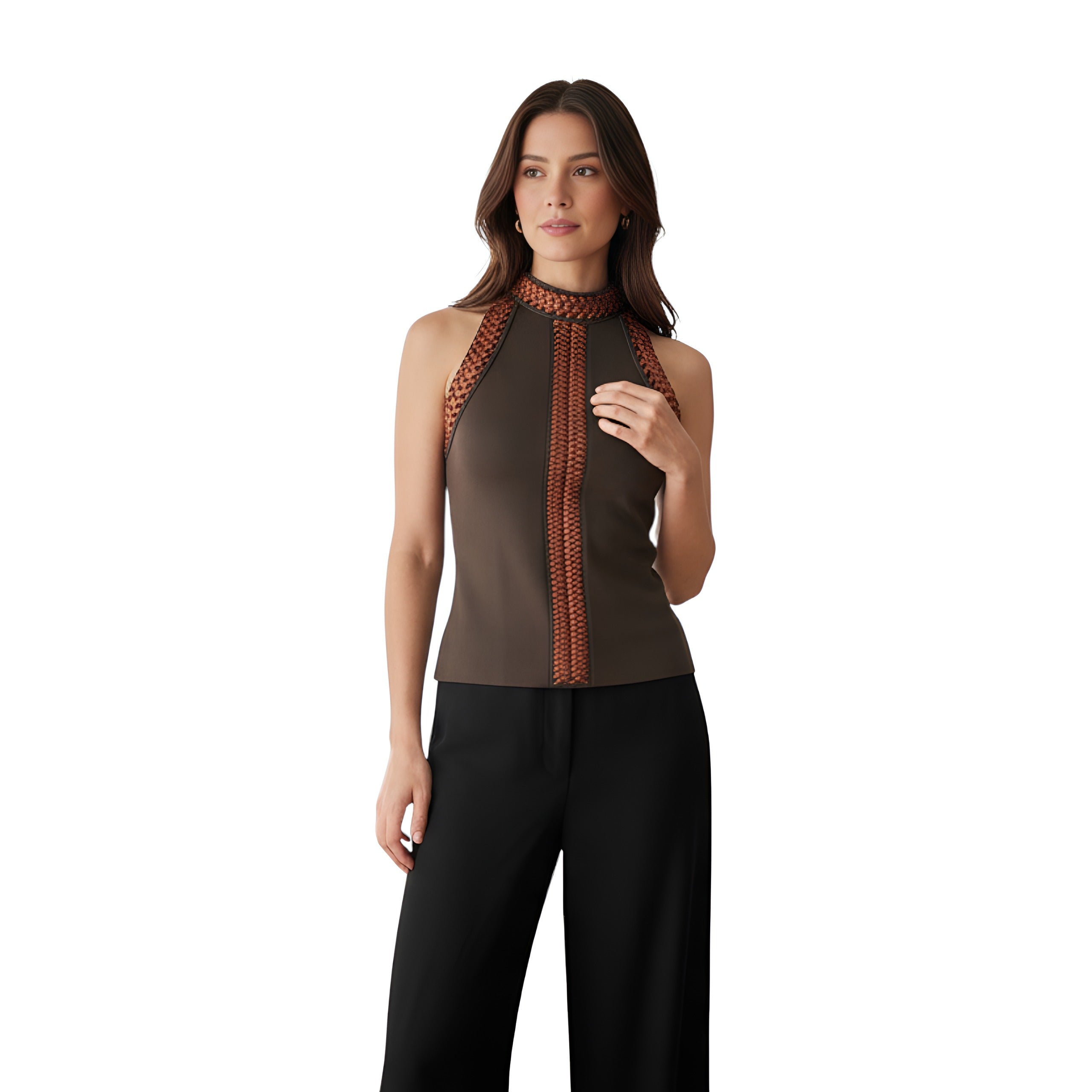 NEW Hermes Pull SS Manches Ennobli U5 Halter Top Maron Ebene Runway SS23 36 $3K