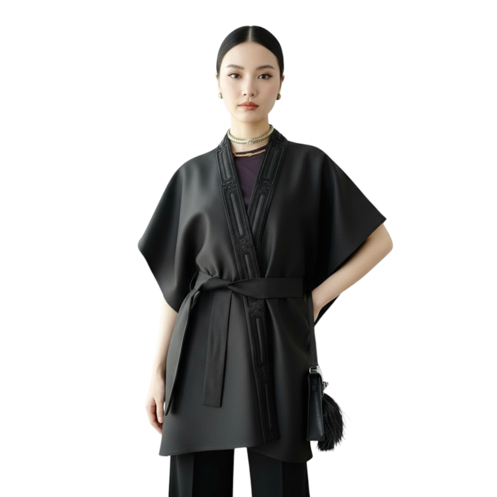 NEW Hermes Embroidered Long Poncho Vest Size 34 Noir Black Over $7K Retail