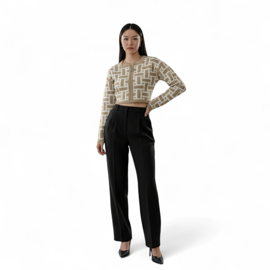 NEW Hermes Mosaique Short Zipped Jacket 38 Beige/Toast $3500 Retail