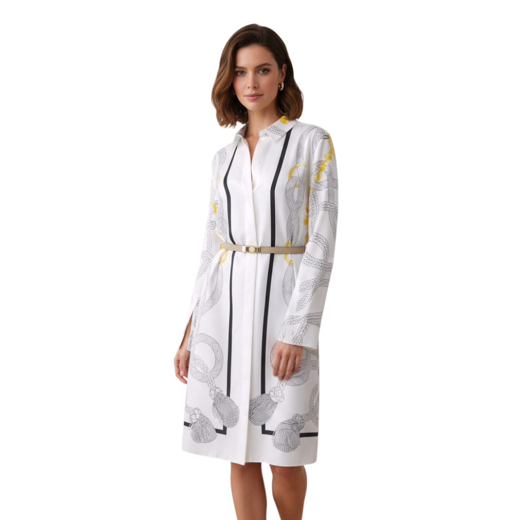 NEW Hermès "Palefroi Remix" Shirt Dress Blanc Nacre Silk Size 36