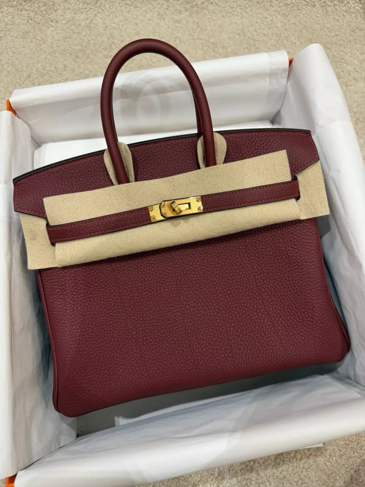 Hermes Birkin 25 Rouge H Togo Gold Hardware Y With Original Receipt