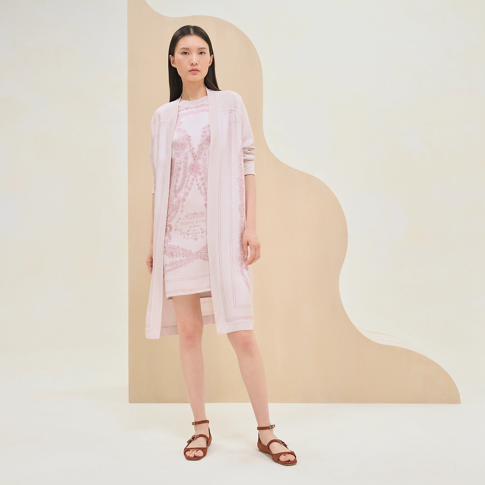 NEW Hermès "Brides de Gala en Fleurs" long-sleeve twillaine– Rose Pâle Pink- Size 34 $5K Retail