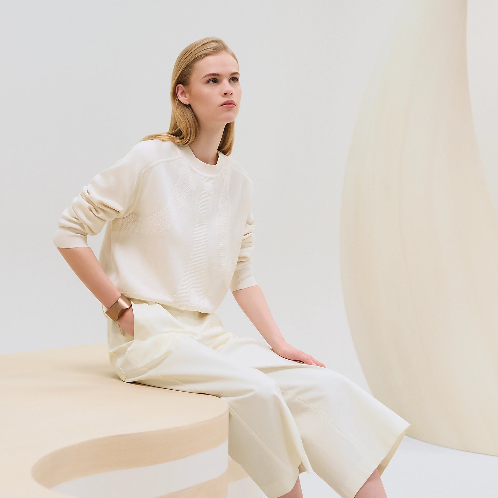 NEW Hermès "Coaching" Long-Sleeve Sweater in Blanc Casse - Size 38