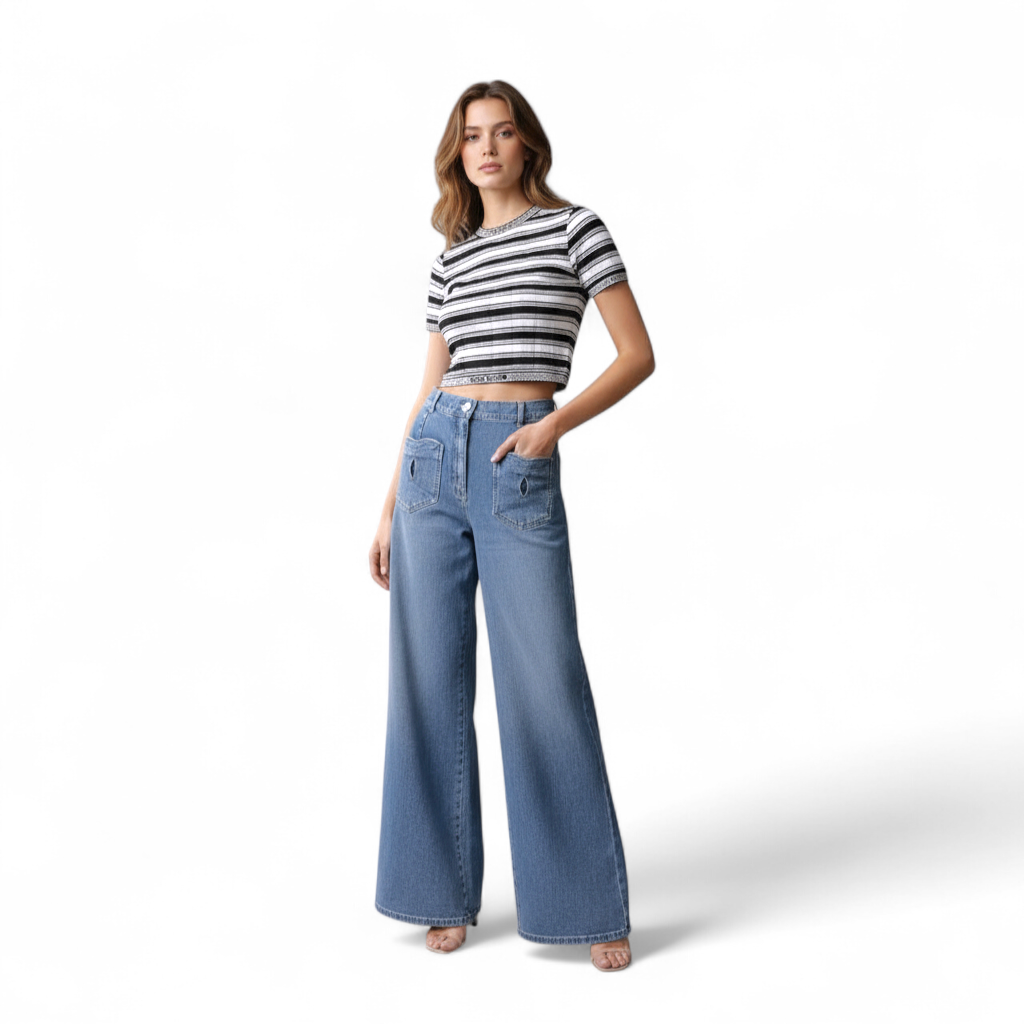Chanel denim Jeans Pants CC Heart 24P Wide Leg SOLD OUT Size 36  BNIB