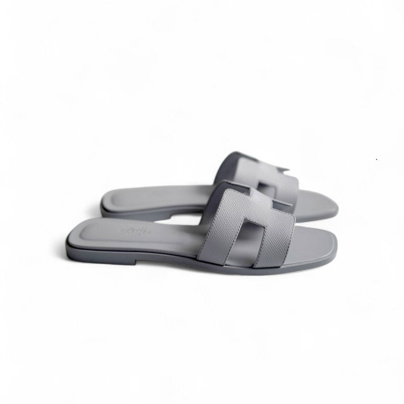 Brand New Hermès Oran Sandals in Blue Glacier Epsom Leather Size 38