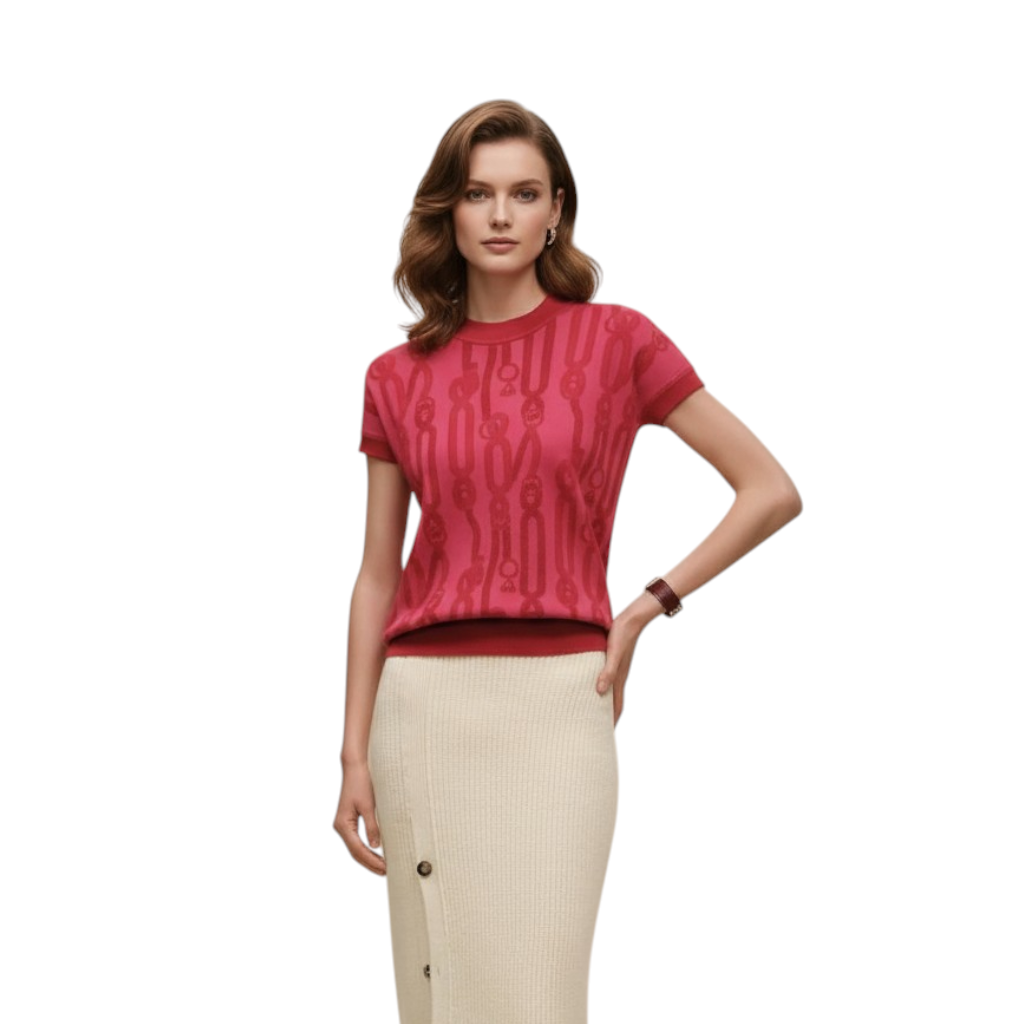 NEW Hermès Palefroi Remix Short Sleeve Sweater Rose Framboise Pink Size 36