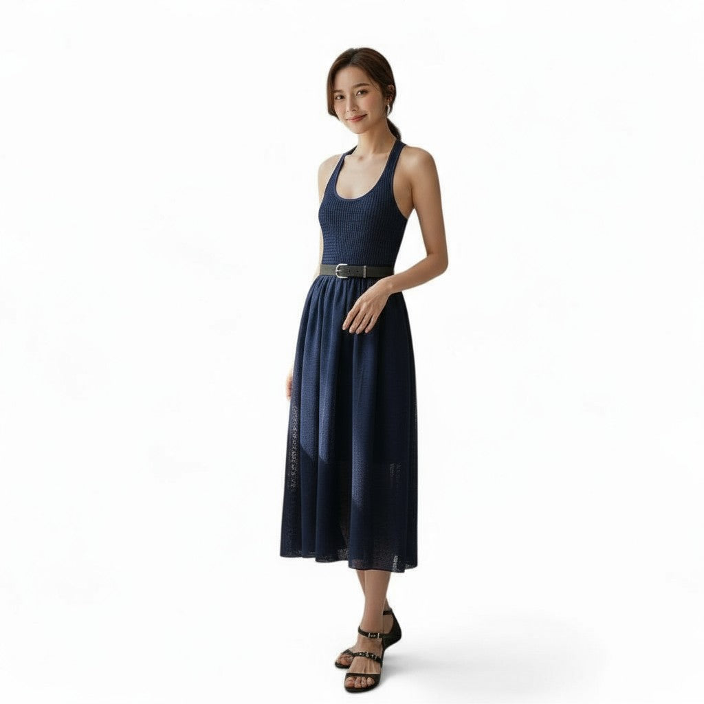 NEW Hermès En Désordre à Fleurs Long Dress Blue Noir Size 38