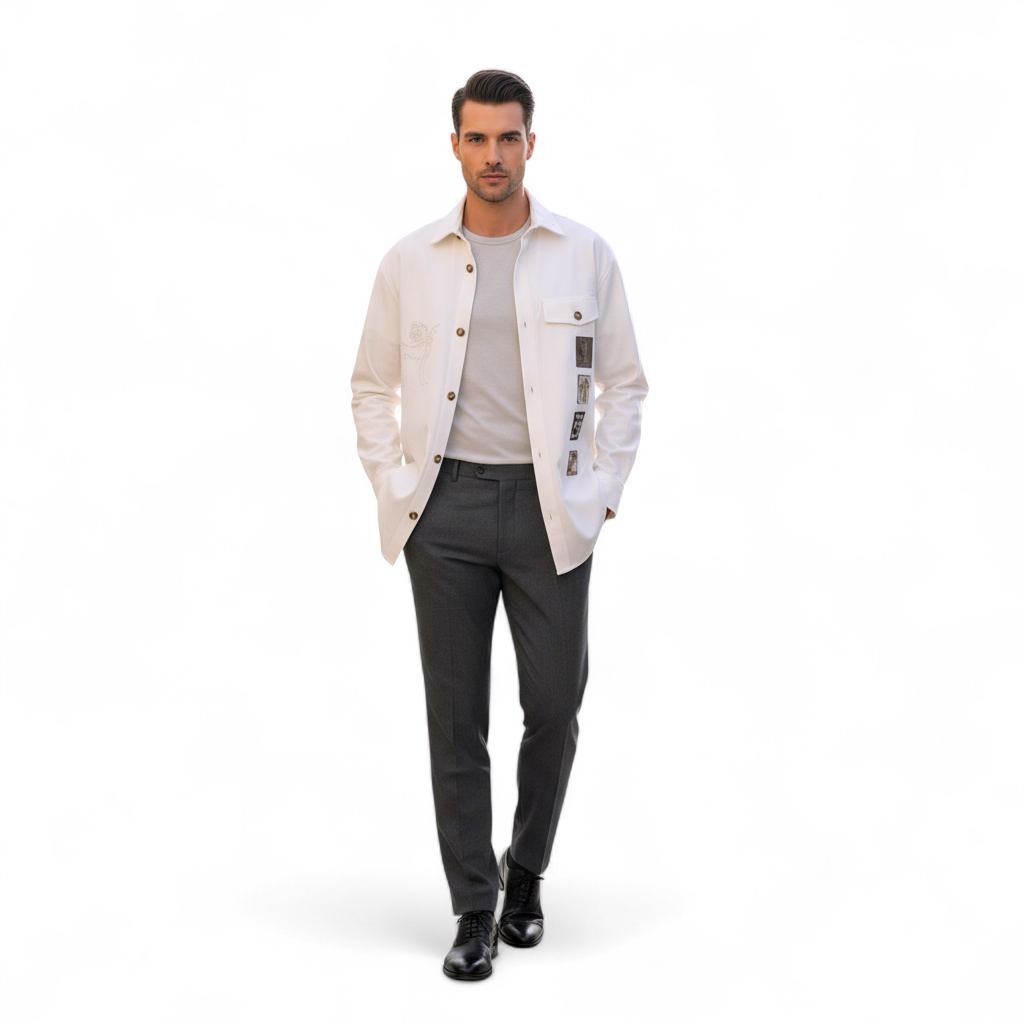 New Hermes "Icones au Carre" Overshirt Jacket White 48 Men SS23 Runway SOLD OUT