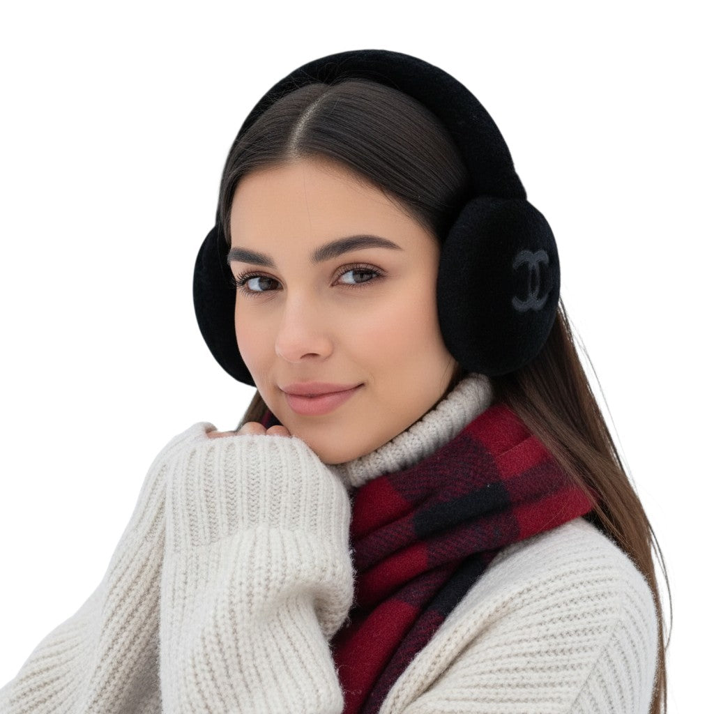 NEW Chanel Coco Neige 23N 2024/2025 Black CC Logo Shearling Lambskin Earmuffs
