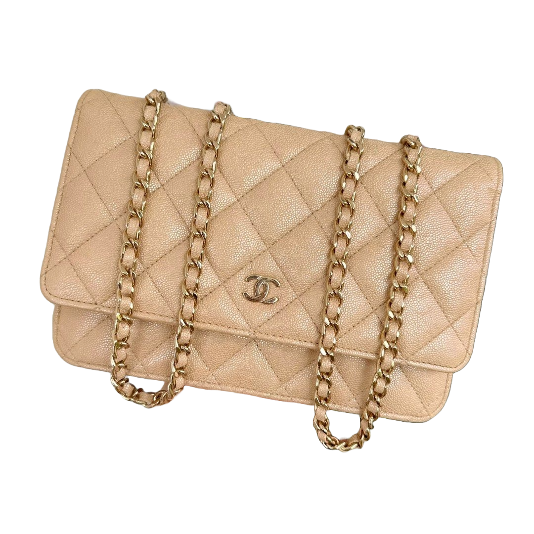 BNIB Chanel Wallet On Chain Beige Caviar 23P With Gold Hardware NEW