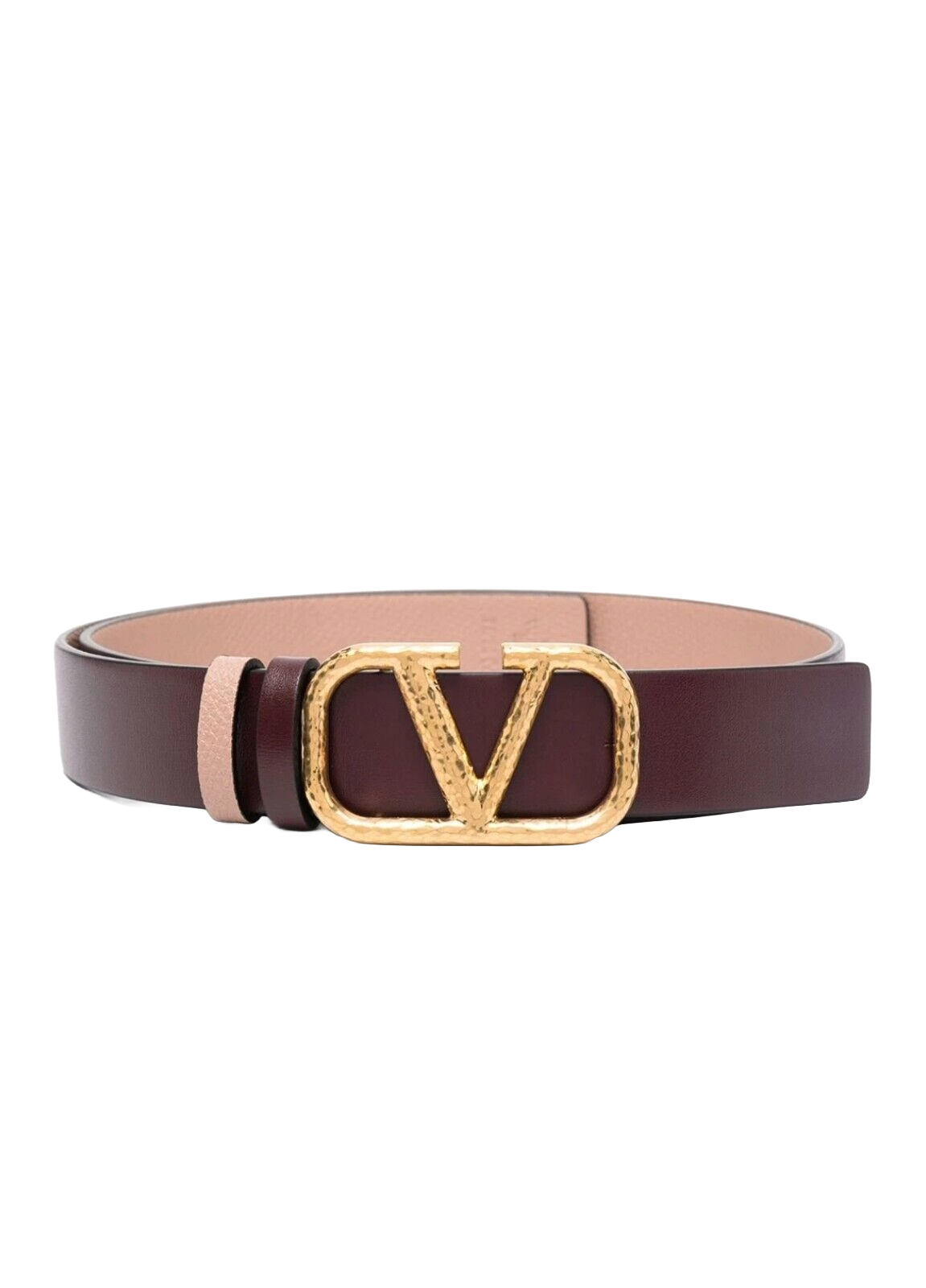 Valentino Vlogo Hammered Buckle Reversible Wide Signature Belt Burgundy/Blush 75