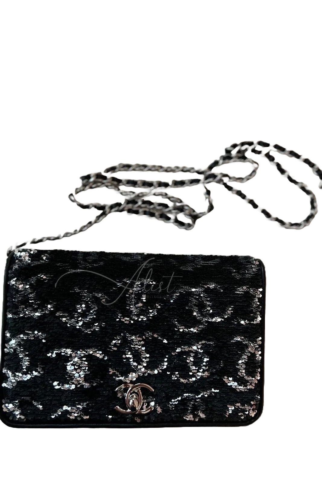 New 23K Chanel Classic Reversible Sequin CC Wallet On Chain Handbag Rare Limited