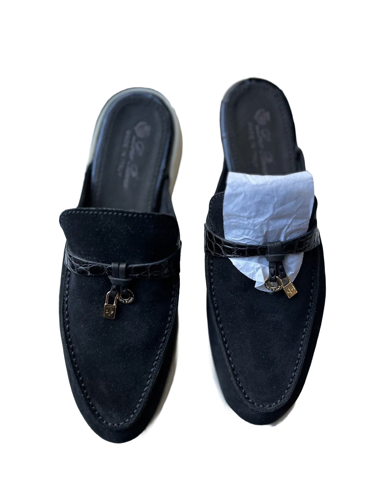 Loro Piana Nautical Charms Walk Babouche Loafers Crocodile Strap 37.5