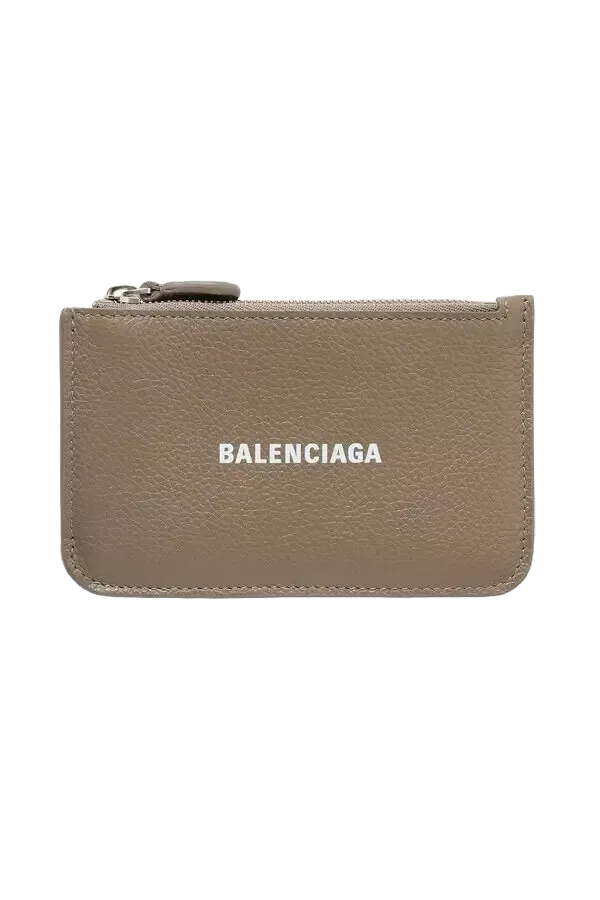 Balenciaga Cash Large Coin Card Holder in brown & white metallized grained calf