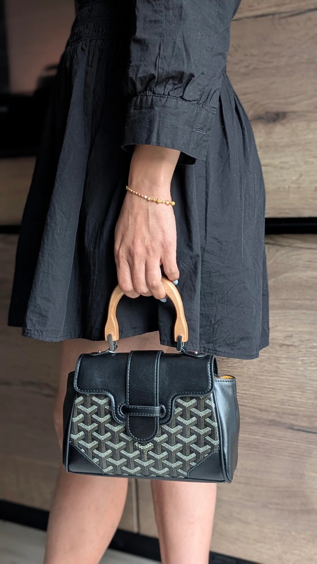 NEW Goyard Saigon Souple Mini Bag in Black Palladium HW with Beech Handle