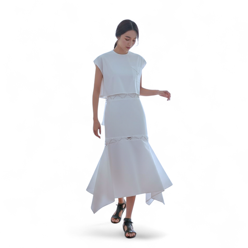 Hermes Robe évasée à étages Dress in Blanc White SS23 size 38 $3500 Store Price