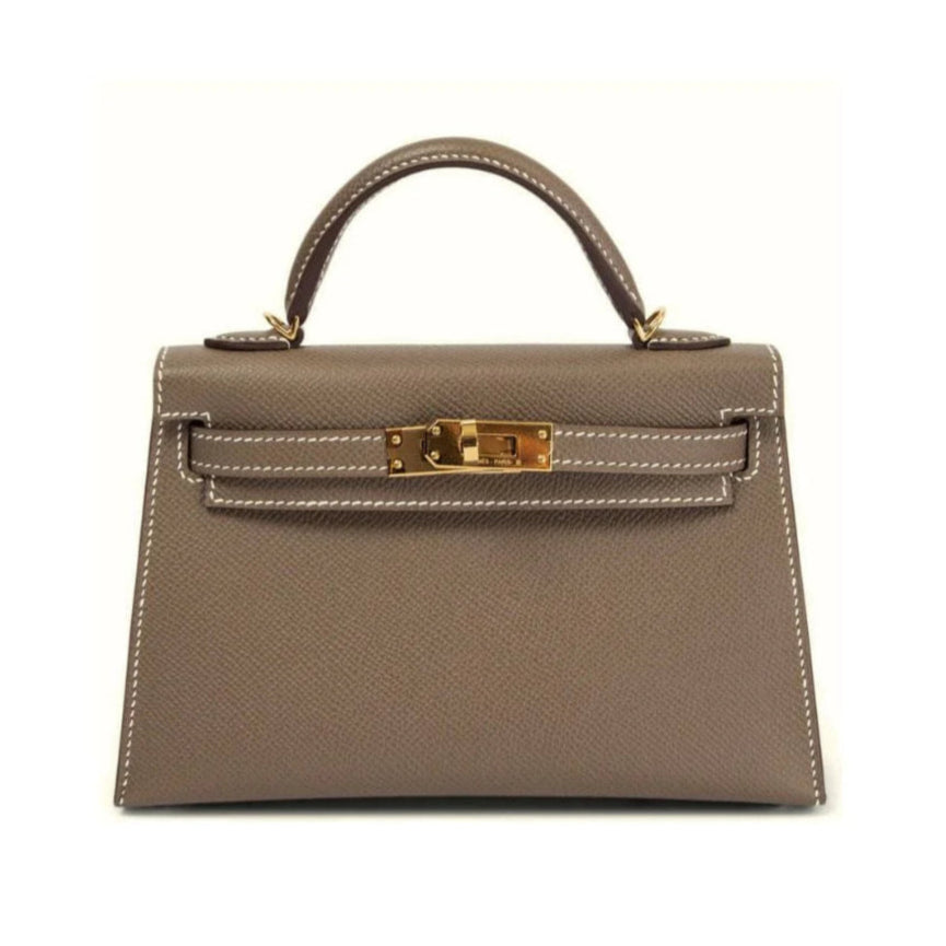 New Hermès Mini Kelly Etoupe Epsom Leather with Gold Hardware