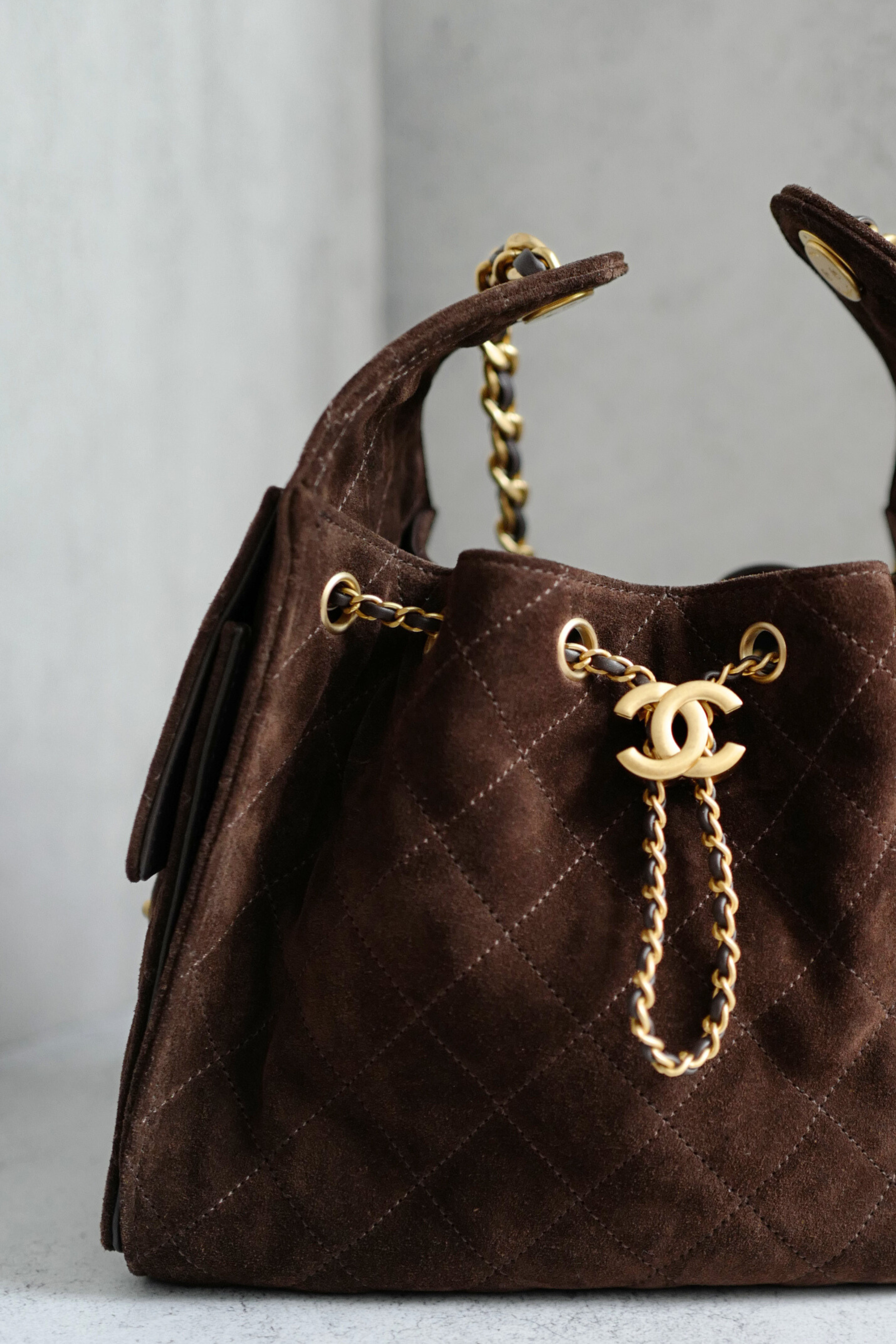 BNIB Chanel 26C Small Hobo Bag Dark Brown Suede with Gold Hardware