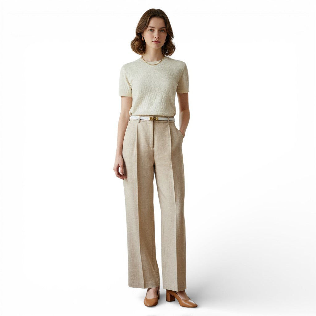 Hermès “Medor” Short-Sleeve Softerwear Knit Sweater Blanc Naturel Size 38