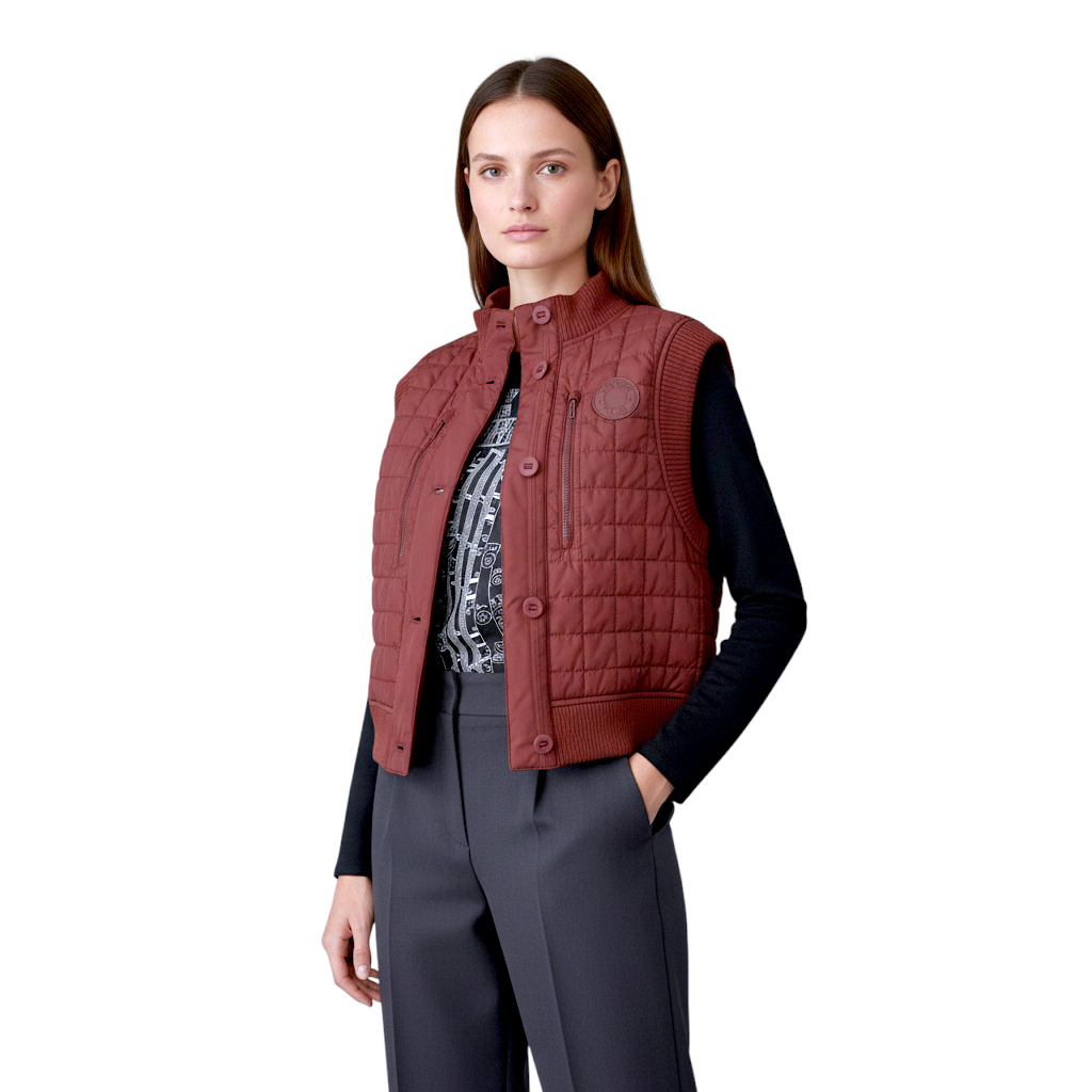 Hermès Toile Plume Bomber Sleeveless Matelassé Vest Rouge H Size 38