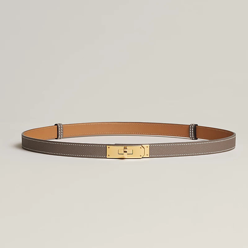 NEW Hermes Kelly Belt 18 Epsom Calfskin Etoupe Gold HW